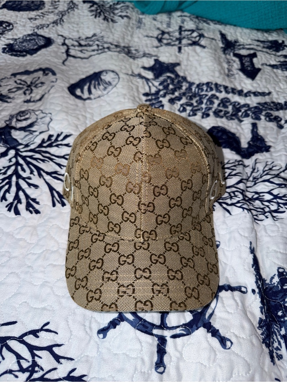 Designer-Inspired Tan Monogram Baseball Cap